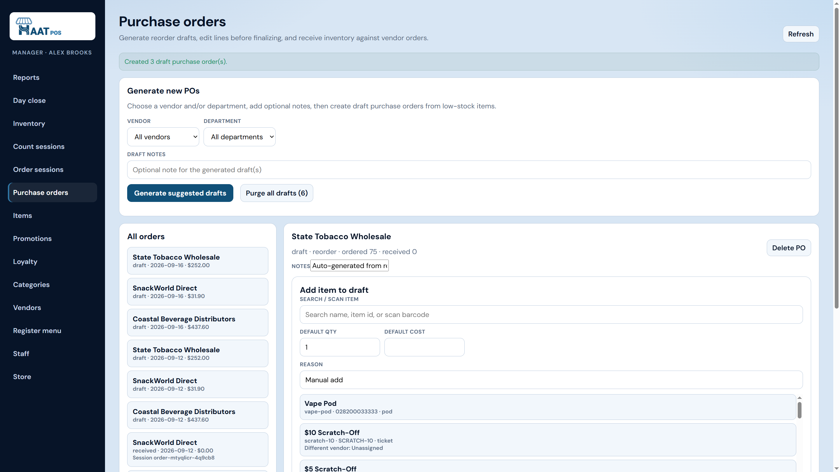 Admin portal purchase orders