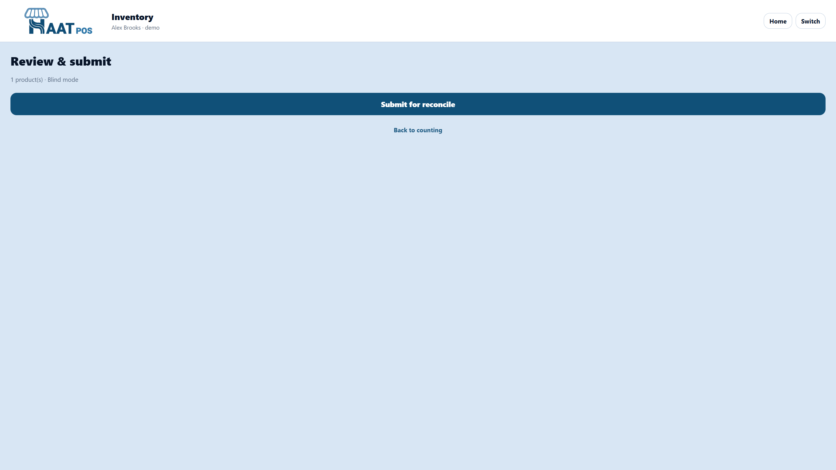 Review and submit count for reconcile